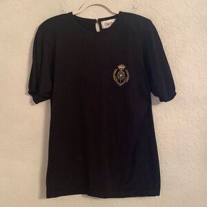 Gardy Cotton Rhinestone Embroidered Anchor Women’s Black Gold Top Size M